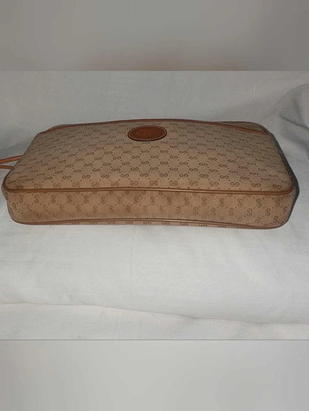 Vintage Gucci Micro GG Camera Bag Canvas with Brown Trim